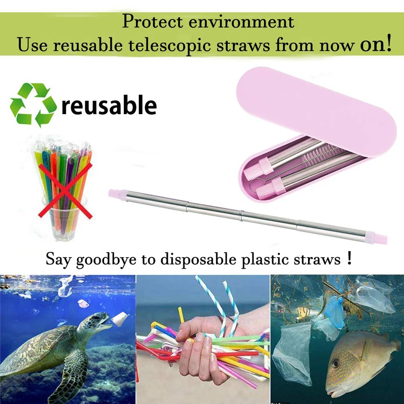 Телескопическая пивная соломенная Складная Многоразовые металлическая