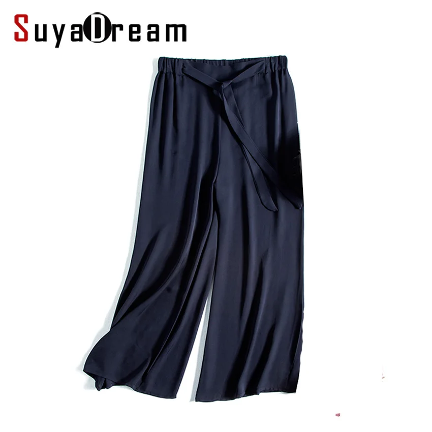 Брюки женские свободные из 100% натурального шелка с поясом на резинке 2017|women wide