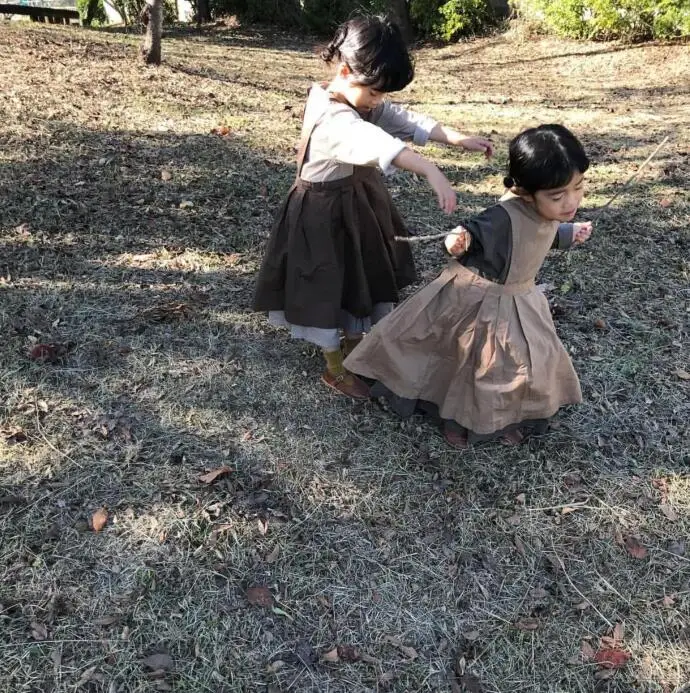 Apricot dress Japan&korean Toddler Girl Winter Clothes Mori Kids Girl Dress Linen Clothings Princess Dress - Цвет: Apricot dress