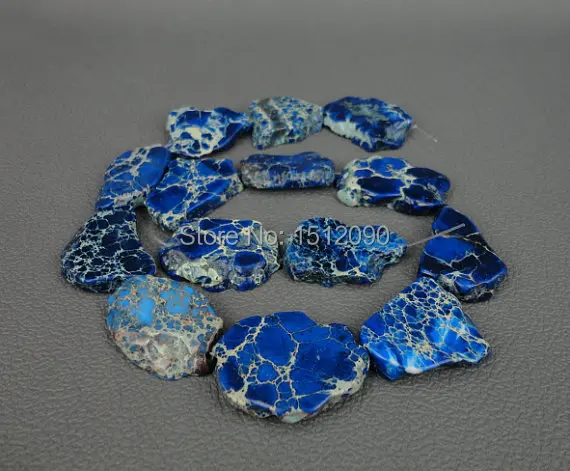 Dark Blue Sea Sediment Slice Loose Beads Pendants Drilled Emperor Stone Slab Large Aqua Terra DIY Necklace 20-25x26-32mm | Украшения и