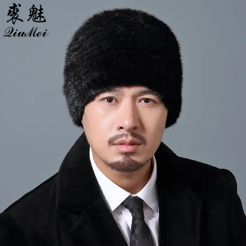 Russian Men Real Mink Fur Hats Winter Beanies Warm luxury Real Fur Caps Casual Male Fur Cap Winter Hats For Men Beanies