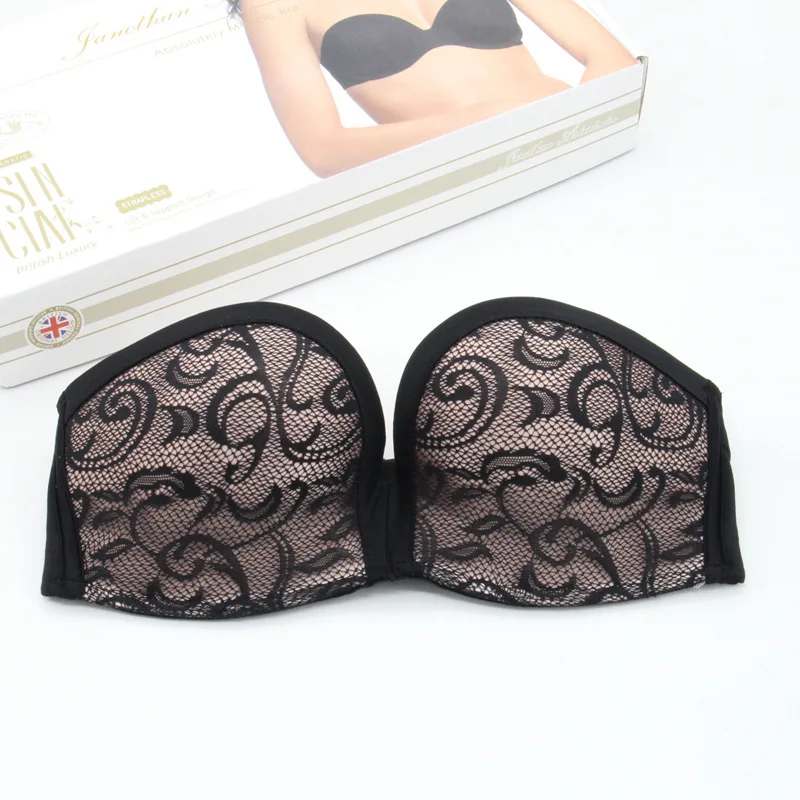 

GUMPRUN Sexy One Piece Strapless Bra Wire Free Lace 1/2 Cup Floral Wedding Party Invisible Bra Sexy Lingerie Underwear Women Bra
