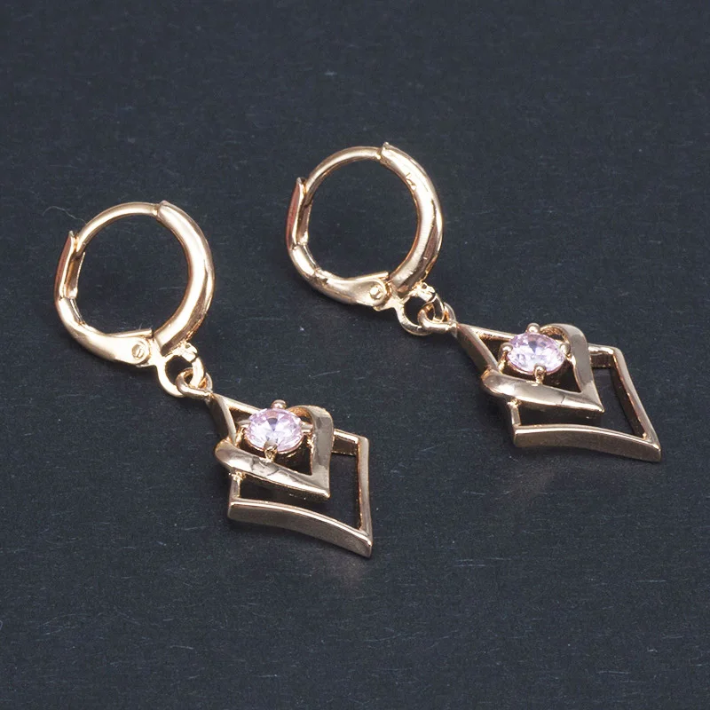 New 2015 Purple Square Shape Crystal Drop Earrings For Women Luxury Heart Metal Brand Big Long Dangle Wedding Bijoux | Украшения и