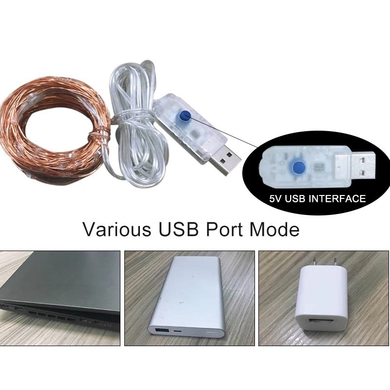 СВЕТОДИОДНАЯ Гирлянда RGB с USB зарядкой 5 В 8 режимов|Светодиодная лента| |