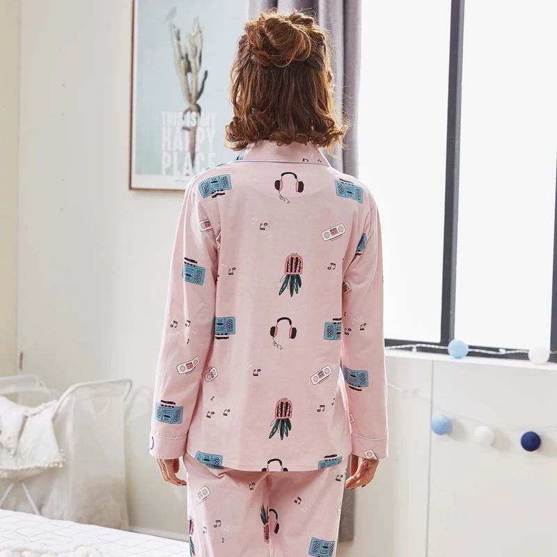 100% хлопок мягкие удобные пижамные комплекты для женщин Осень зима пижама с