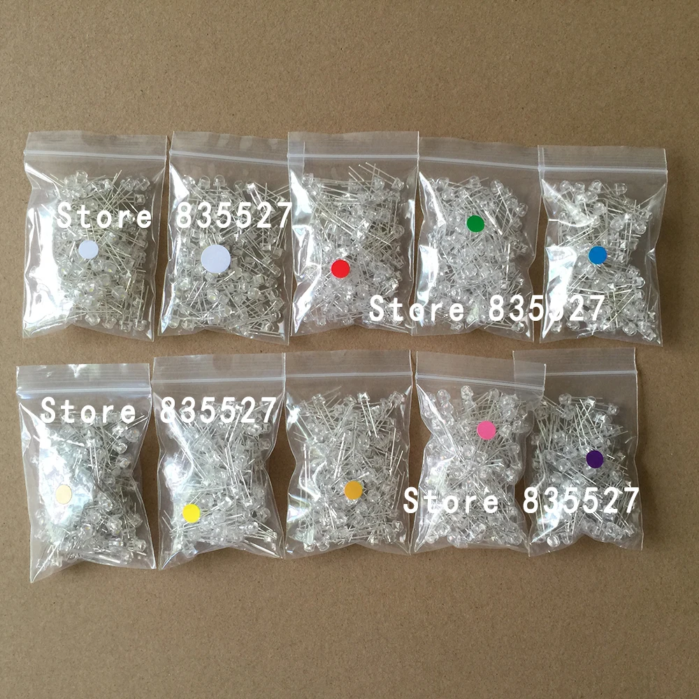 Набор соломенных шапок 1000 шт. микс 5 мм LED F5 набор теплых белых зеленых красных