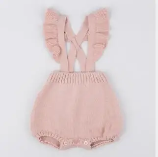 Pink Детские вязаные детские комбинезоны милые комбинезоны для новорожденных девочек, одежда для мальчиков для маленьких девочек одежда без рукавов для мальчиков Ползунки, комбинезоны для малышей Трикотажные ползунки - Цвет: Pink