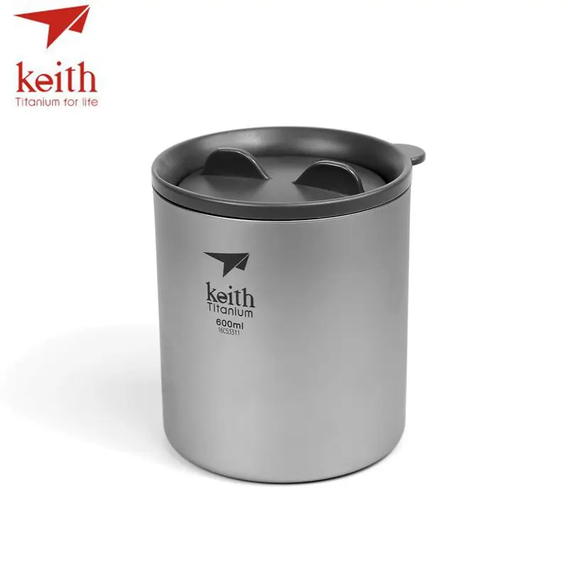 

Keith Pure Titanium Double Wall Water Coffee Mugs Drinkware Outdoor Camping Beer Cups Ultralight Travel Mug 450ml 600ml