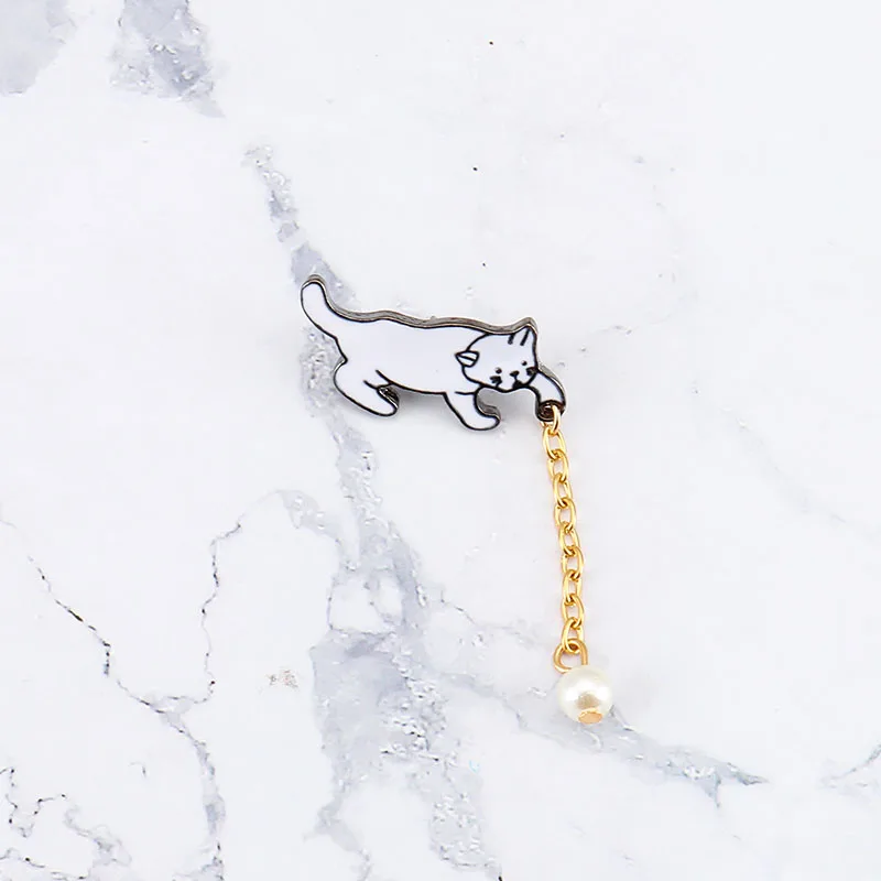 Шпилька с подвеской Кот жемчужной кисточкой брошь в виде кота милый кот котенок