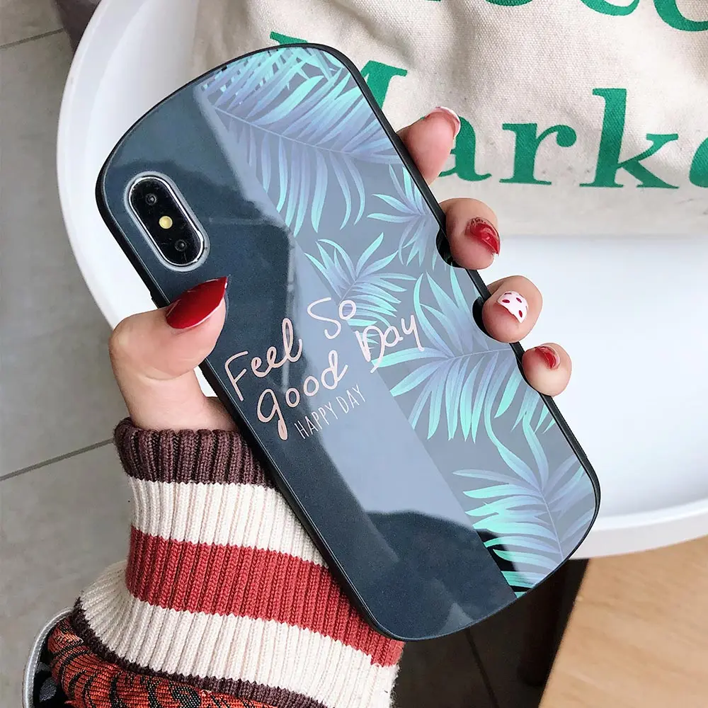 KISSCASE Leaf Pattern Phone Case For iPhone X XR XS MAX 7 PlusTempered Glass Back Cover 6 6S Plus 8 Matte |