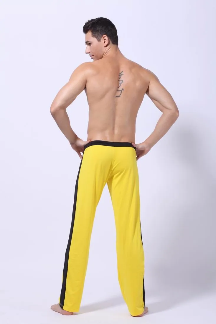 European and American men low-waisted sports pants black and yellow with yoga fitness sports household pants pure cotton casual