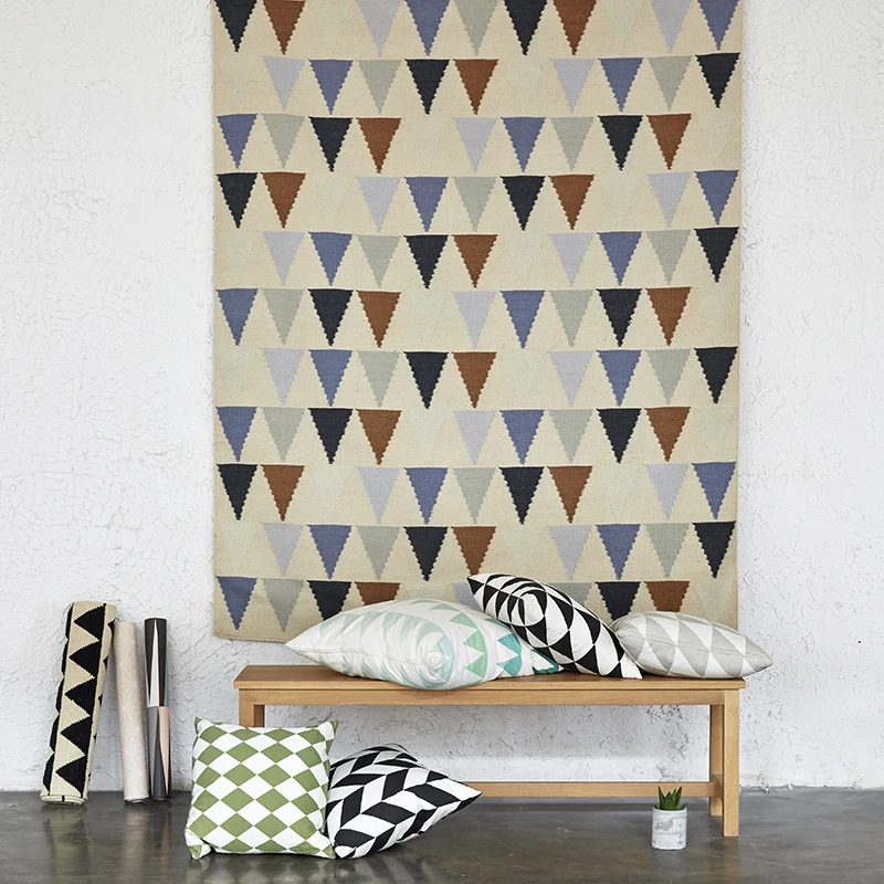 100% шерсть искусственный геометрический богемный индийский ковер черный белый