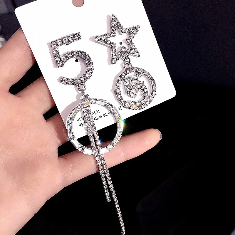Серьги булавки из серебра S925 геометрические фигурки звезда бахрома цветок