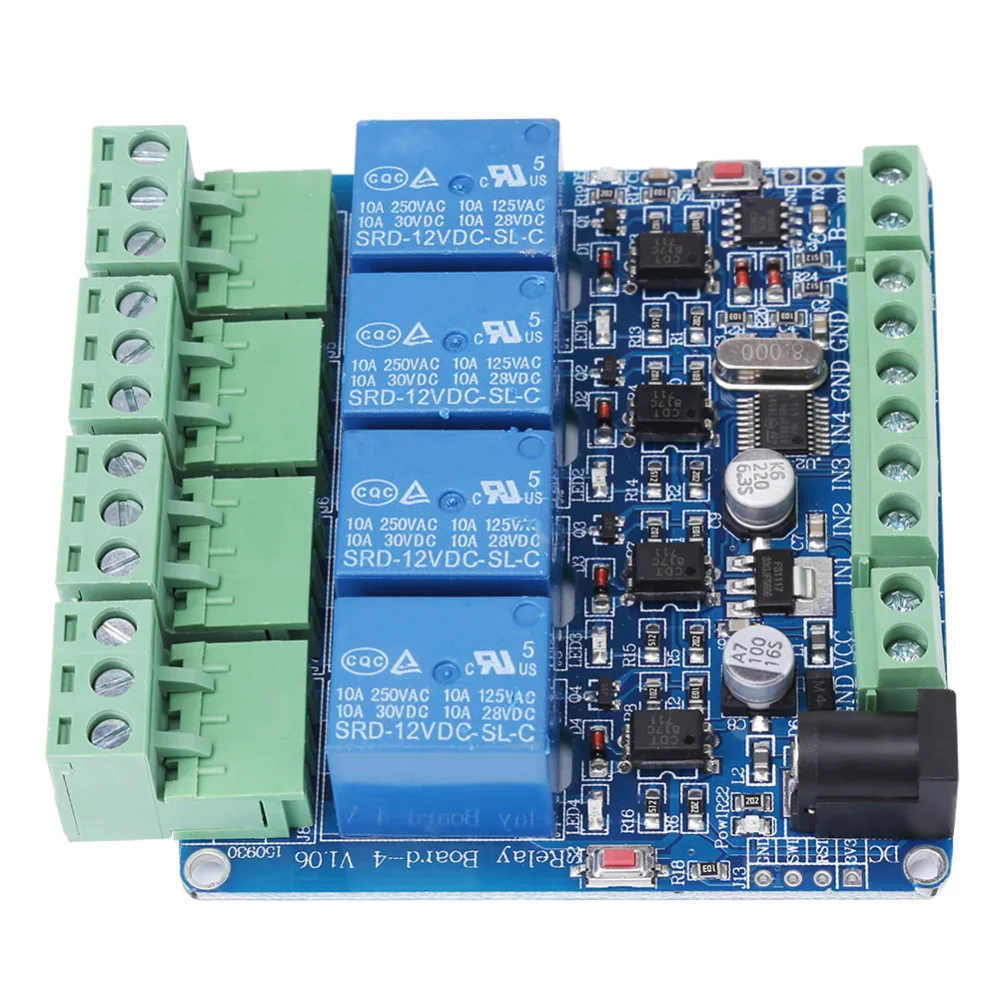4 канальная плата релейного модуля STM8S103F3 микроконтроллер RS485 связи изоляция