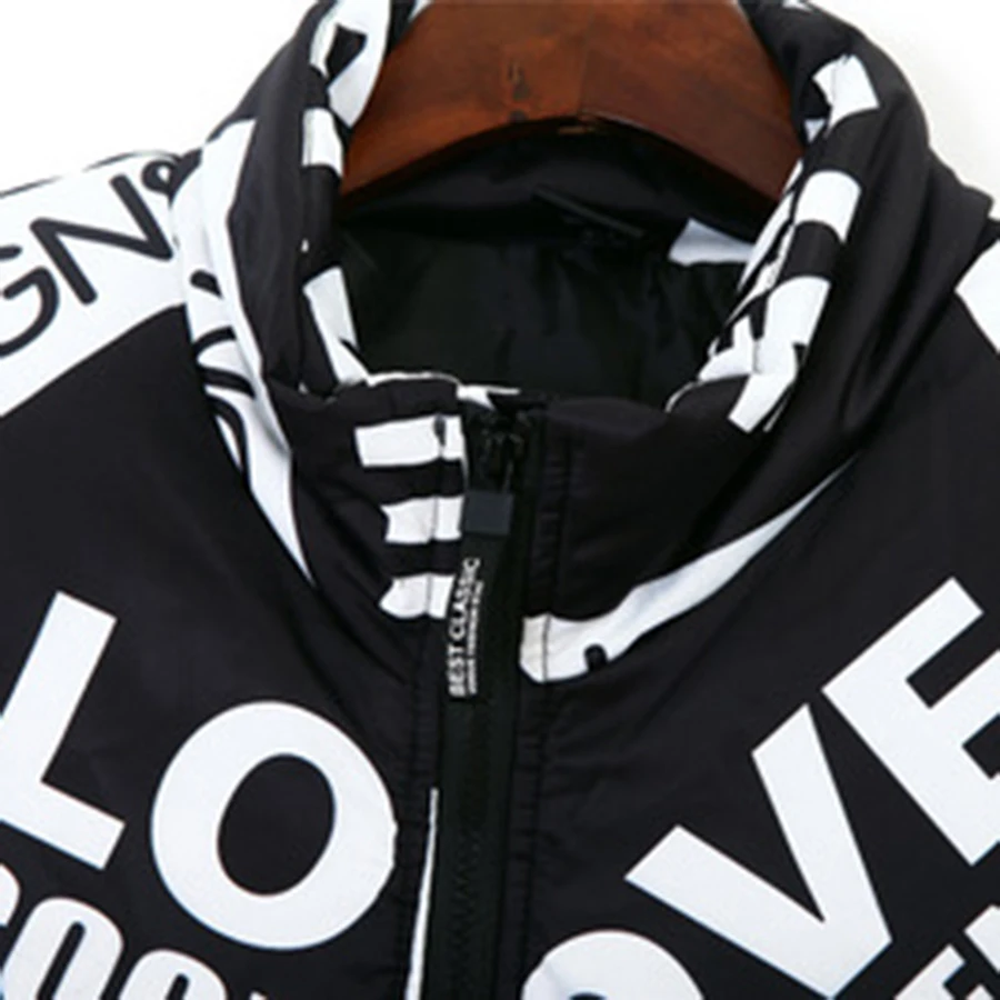 Women's Vest Black L Letter Printed Casual Winter Vests for Women Sleeveless Jacket Mandarin Collar Harajuku Female Vest 60B0030