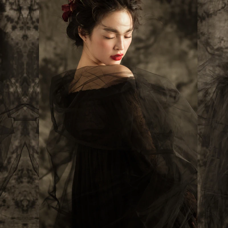 Летнее платье с открытыми плечами для беременных женщин реквизит Черная вуаль