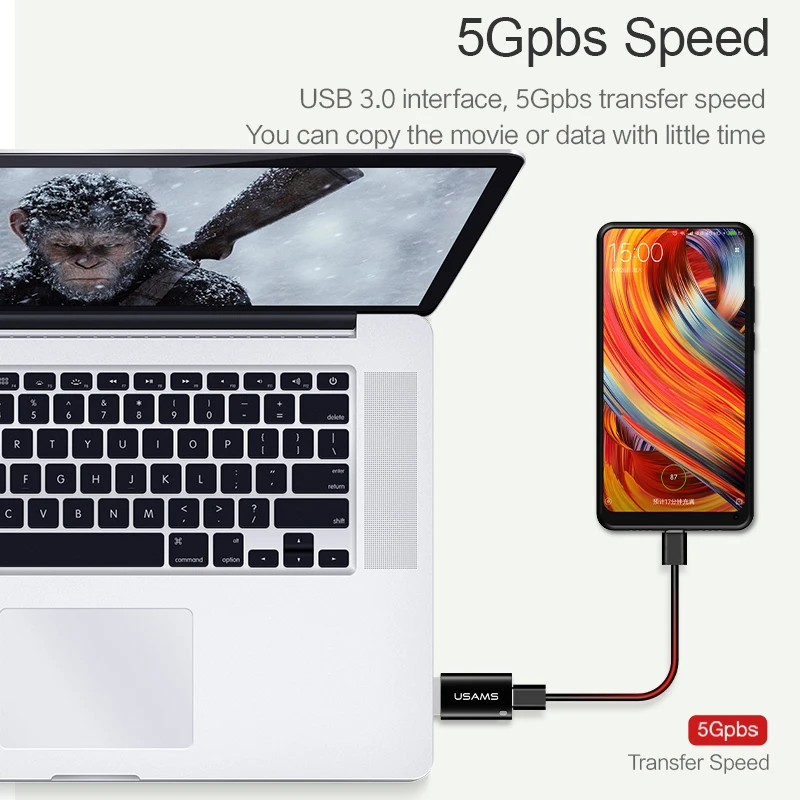 USB 3.0 to Type C Adapter Alumium Alloy Plating USAMS Data Sync Charging For Samsung S8 Note 8 adapter Type-C OTG c usb | Мобильные