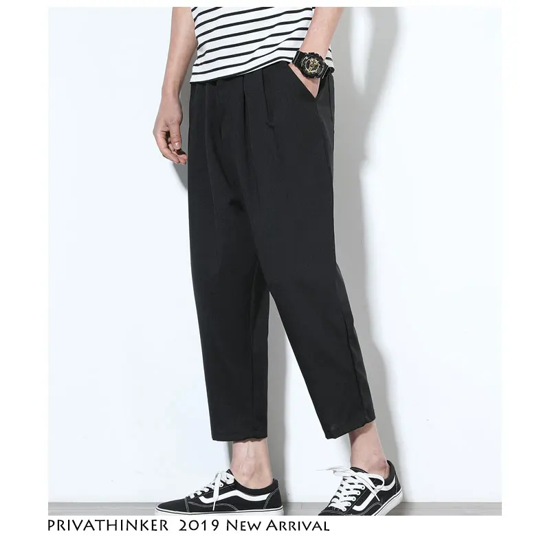 Privathinker мужские хлопковые льняные шаровары 2019 черные повседневные штаны в