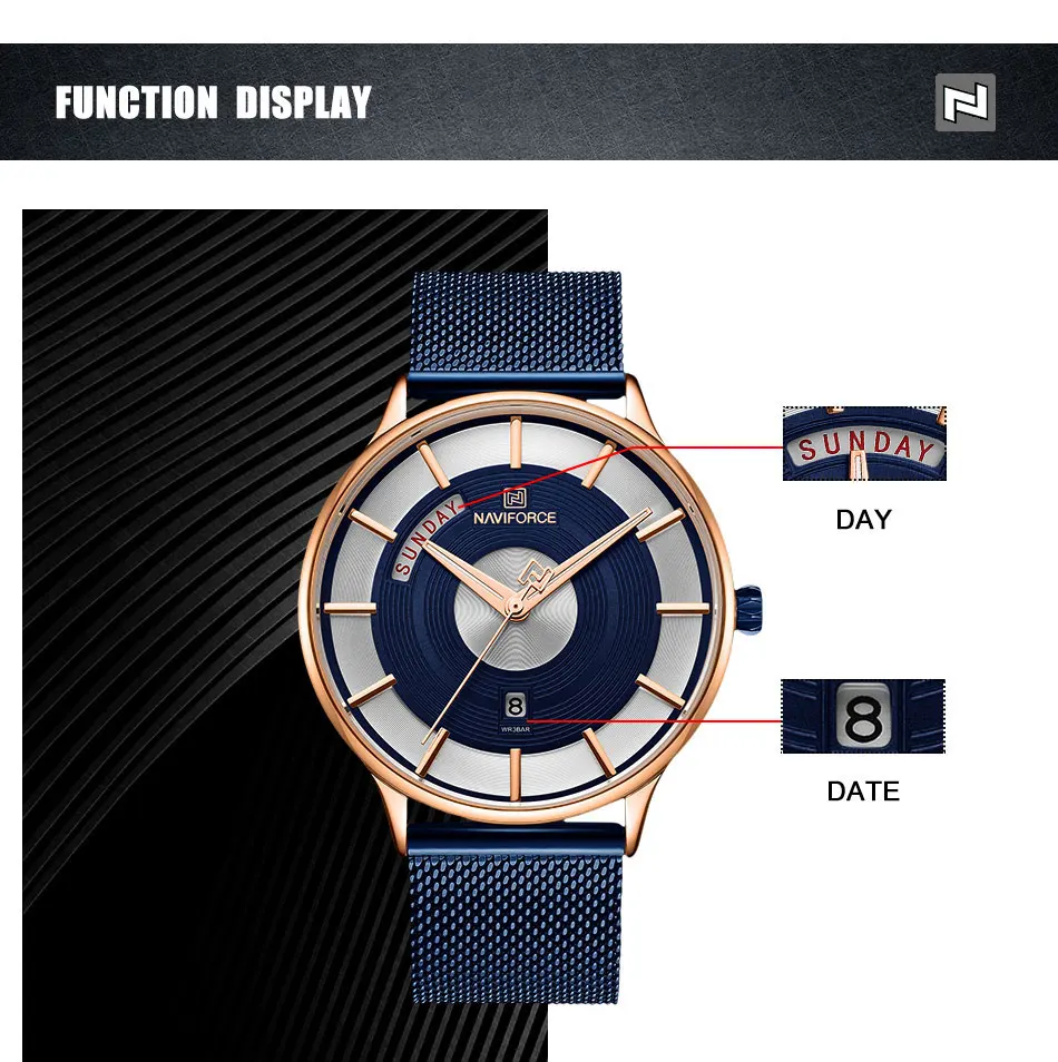 NAVIFORCE Топ люксовый бренд часы мужские модные стальные сетчатые Кварцевые спортивные часы мужские повседневные деловые наручные часы Relogio Masculino