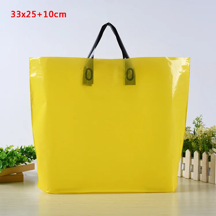 yellow Толстые большие пластиковые хозяйственные сумки толстые бутик Подарочная одежда упаковка пластиковая подарочная сумка с ручкой 10 шт несколько узоров - Цвет: yellow