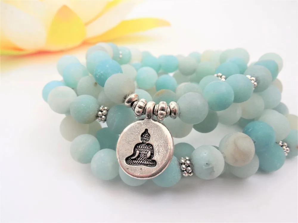 Браслет с бусинами 108 Mala ожерелье матовый из искусственного амазонита