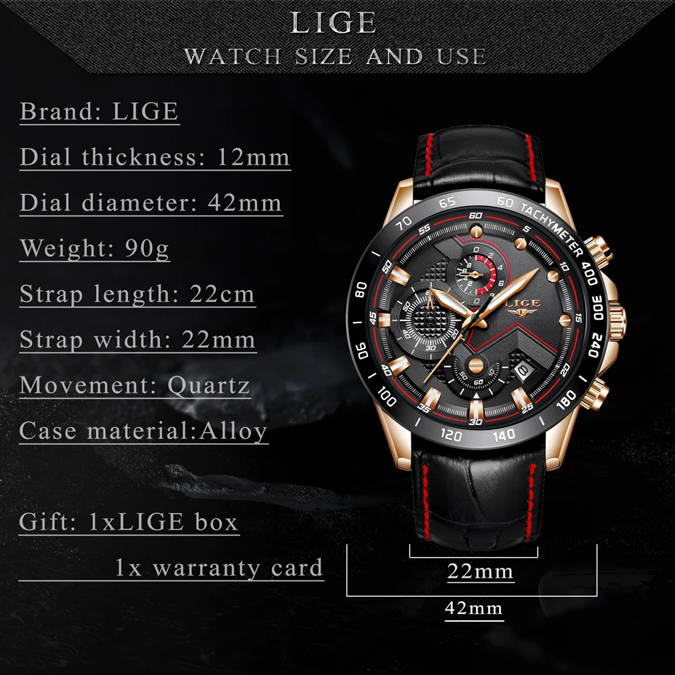Мужские часы Relojes Hombre, новинка, мужские часы LIGE, топ класса люкс, брендовые модные золотые кварцевые часы, мужские кожаные военные спортивные водонепроницаемые часы
