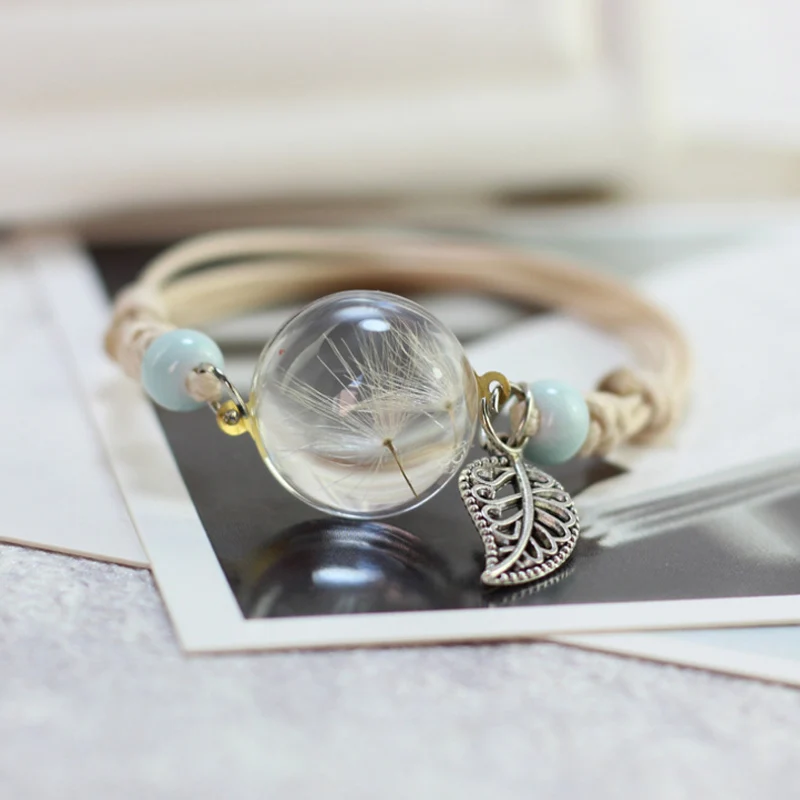 

1PC Women Adjustable Lucky Ball Bracelets Dried Flower Bangle Dandelion Grass Gypsophila Glass Jewelry Gift