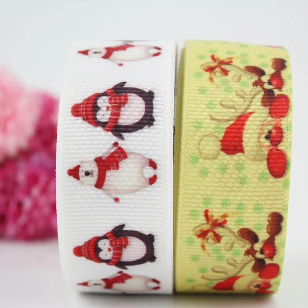 

Custom christmas pattern ribbon cartoon polyester printed grosgrain webbing christmas decor ribbon hair band 50 yards