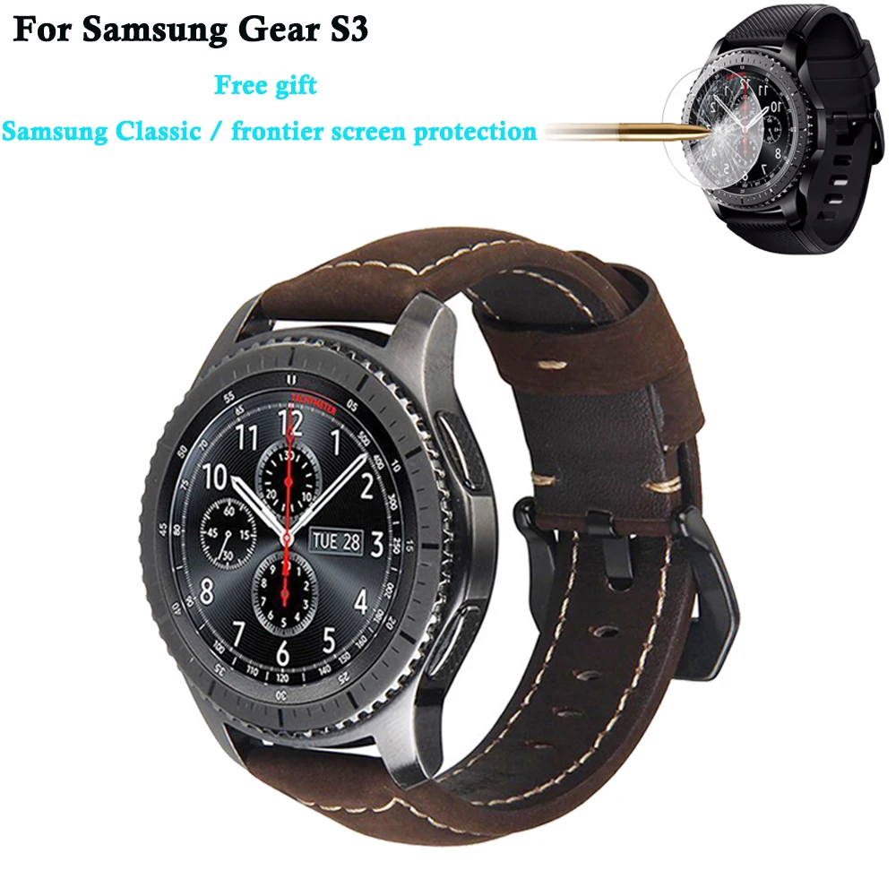 Кожаный ремешок для часов Samsung Gear S3 сменный Браслет 46 мм с защитой экрана подарок