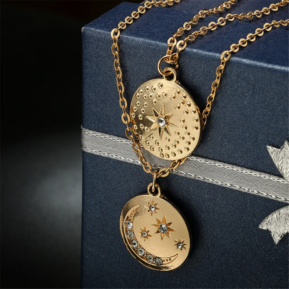 Ожерелье Acero Joyeria Mujer женское Многоуровневое с кристаллами луной солнца в