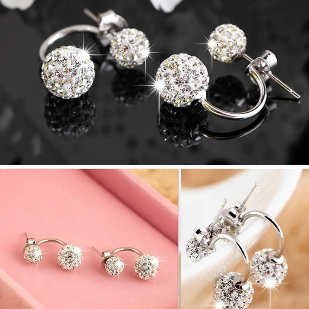 1 Employee benefits Crystal Double Stud Beaded Rhinestone Jewelry Piercing commemorative Pair etc Women Tourism Silver Earrings | Украшения