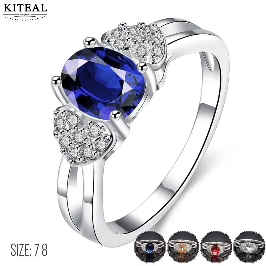 2017 Trendy Silver Luxury Blue Stone Zircon Love Lady Ring Multicolor Women's Valentine's Day Gifts for Female Bague Femme PJ138 |
