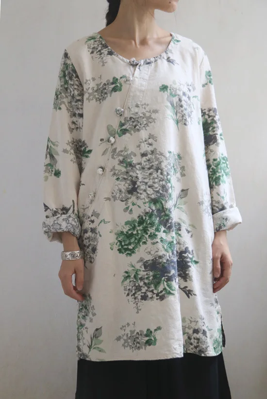 Весенняя Новинка китайский стиль чонсам Цветочная длинная хлопковая льняная