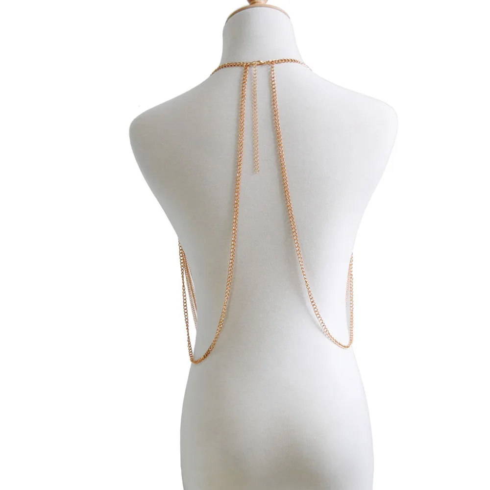 Роскошное модное блестящее золотистое ожерелье с цепочкой для бюстгальтера