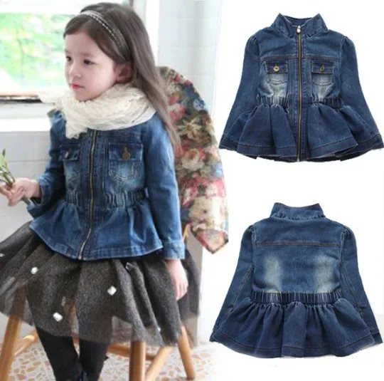 Europestyle 2018 Spring Fall Children Clothing Outerwear Girls Casual Denim Jacket Female Kids Pleated Ruffles Coat Clothes G105 | Детская