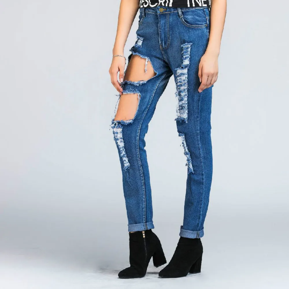 Женские Модные эластичные хлопковые Узкие рваные джинсы брюки карандаш для