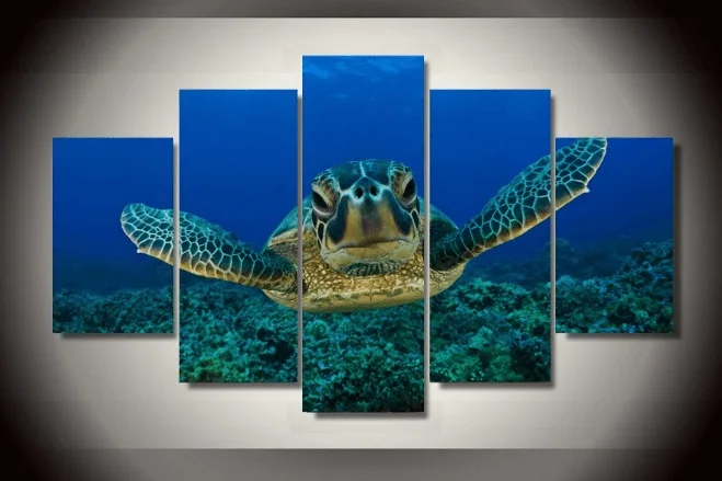 

5 panels HD print canvas Turtles swiming painting modern home decor Wall Art Picture seascape Painting on Canvas art PT1618