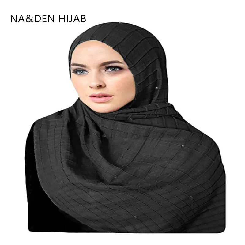 

1pcs Hot sale crinkled pearls elastic viscose women scarf/scarves embossed grid shawl solid soft viscose Muslim hijabs wraps