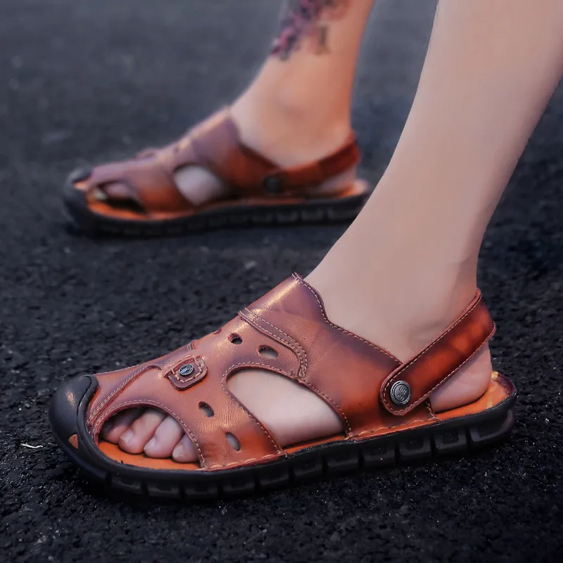 Мужские пляжные сандалии ZFTL Летние сланцы из натуральной кожи мягкая