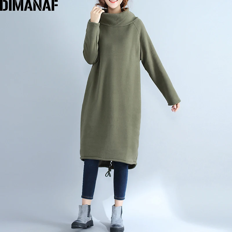 Женское длинное платье-водолазка DIMANAF утепленное Хлопковое платье оверсайз