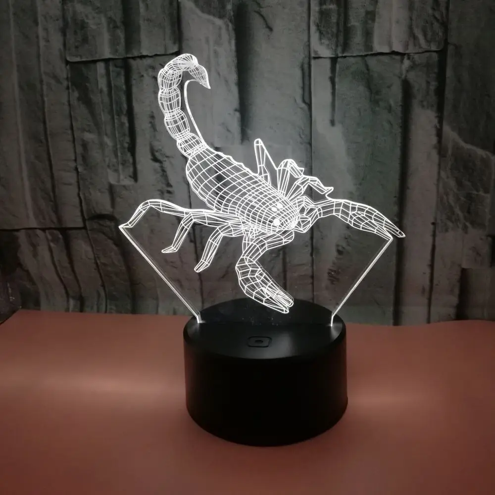Скорпион 3D 7 цветов лампа визуальные светодиодные ночники для детей сенсорный Usb