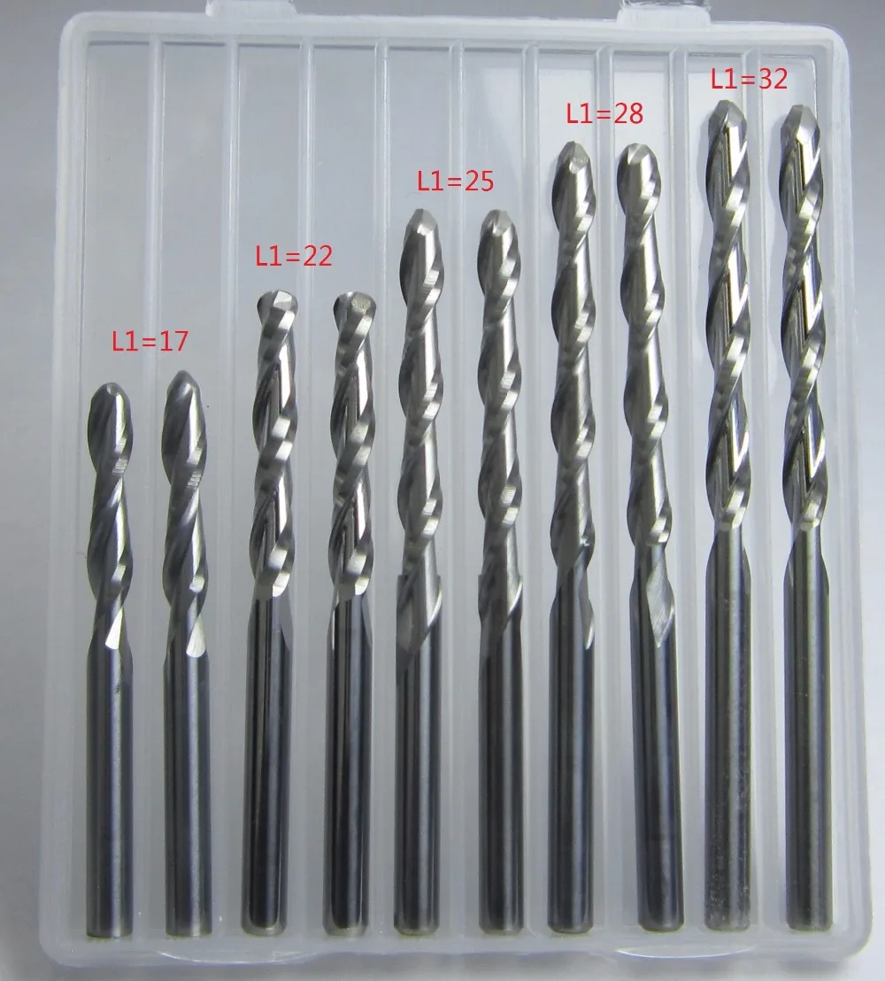 

for wood working set DIA=3.175mm Carbide Ball Nose End Mill blade length 17 22 25 28 32 mm CNC Engraving bits milling cutter