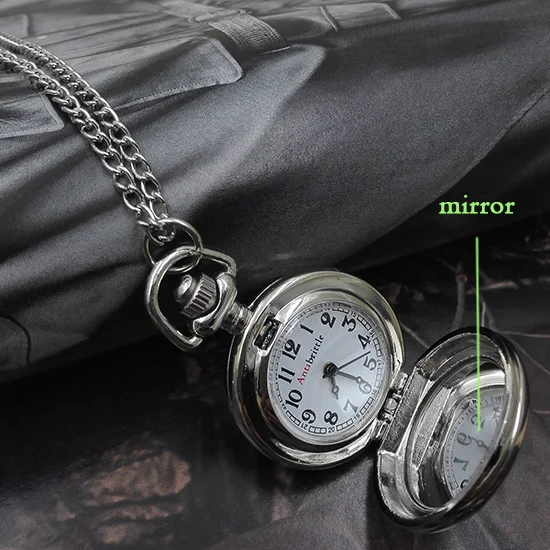

wholesale buyer pocket watch good quality silver mirror sketch drawing black butterfly bird fob watches necklace hour clock