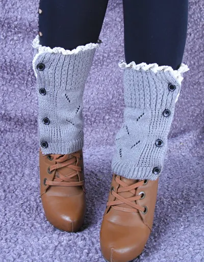 Women Girl`s Crochet Knit Button down Leg Warmers Lace Trim Cuffs  Toppers Boot Socks 20pairs/lot #3886