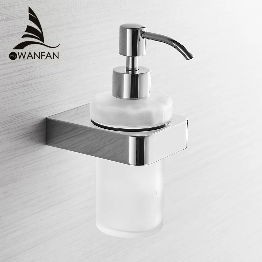 

Liquid Soap Dispensers Chrome Color Soap Dispenser Wall Mounted With Frosted Glass Container bottle Bathroom Products 5781