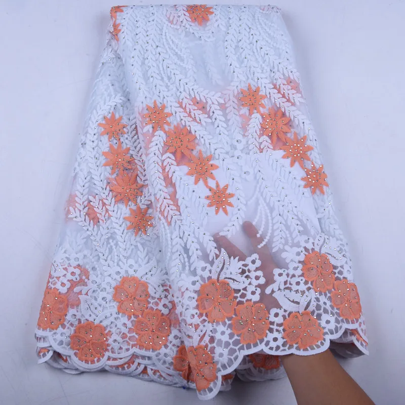 Высокое качество небесно-голубое Африканское молочного цвета Шелковое кружево