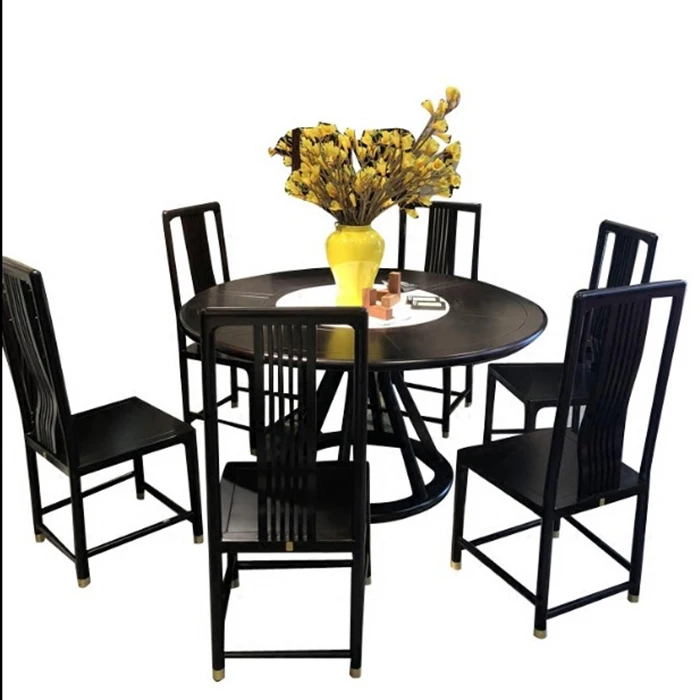 Dining table Китайский стиль поворотный стол обеденный стол твердый круглый деревянный стол со стулом сочетание Современная минималистическая мебель на заказ - Цвет: Dining table