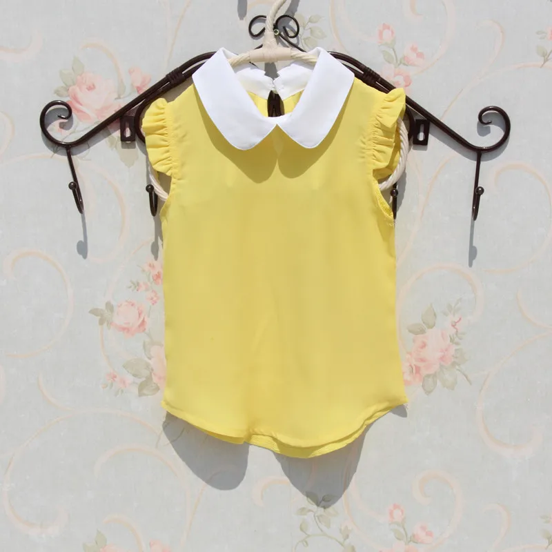 2017 летняя блузка рубашки для девочек одежда детей шифоновая рубашка без рукавов