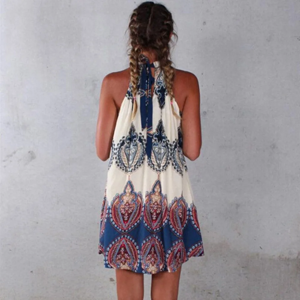Женское короткое коктейльное платье без рукавов Boho летнее пляжное мини платье|mini