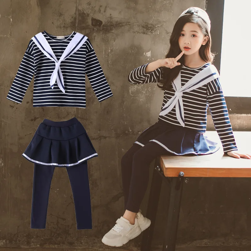 Детская одежда комплект для девочек 2019 г. новый детский свитер в полоску Осенняя